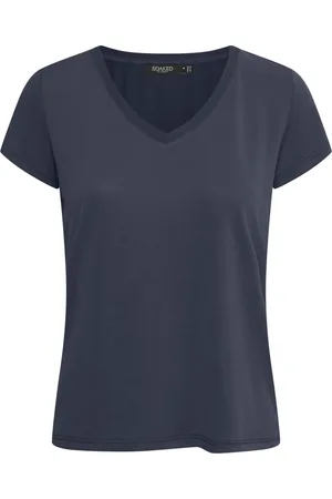 Soaked in Luxury Top, Dame, Blå, XL, Uld, Slcolumbine V-Neck Ss Toppe & T-shirts