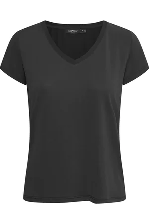 Soaked in Luxury Top, Dame, Sort, S, Uld, Slcolumbine V-Neck Ss Toppe & T-shirts 30404284