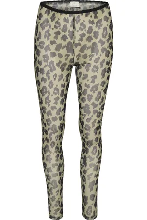 Kaffe Bukser, Dame, Flerfarvet, XL, Lys Grøn Leopard Print Leggings
