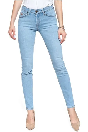Lee Jeans, Dame, Blå, W30 L33, Bomuld, Blå Skinny Jeans med Høj Talje og Patchet Logo