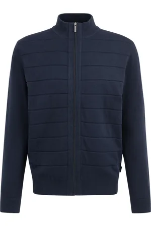 Bugatti Jakke, Herre, Blå, 2XL, Bomuld, Herre Cardigan med Striber og Lynlås