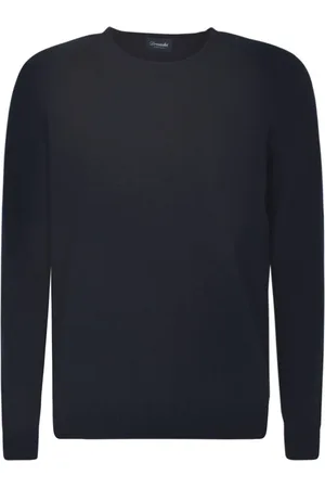DRUMOHR Sweathshirts & Hoodies, Herre, Blå, 4XL, Uld, Blå Crew Neck Sweater med Ribbed Detail