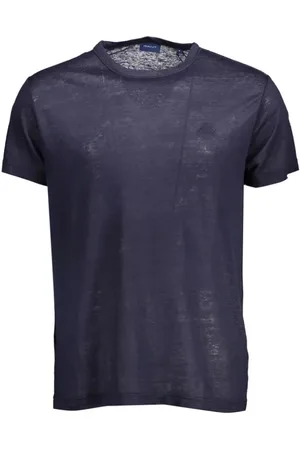 GANT Top, Herre, Blå, 2XL, Linned, Blå linned T-shirt med broderi