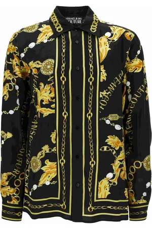 VERSACE Skjorte, Herre, Flerfarvet, S, Barokmønster Langærmet Skjorte Sort