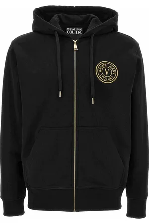 VERSACE Sweathshirts & Hoodies, Herre, Sort, L, Logo-Broderet Lynlås Hættetrøje Sweater