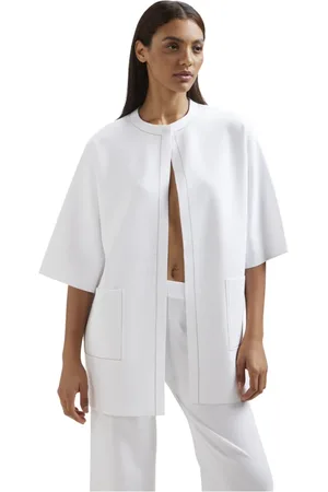 KANGRA CASHMERE Jakke, Dame, Hvid, XL, Polyester, Hvid Cardigan med Albueærme