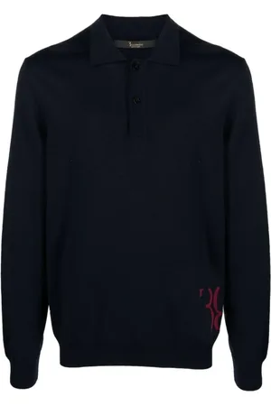 BILLIONAIRE Top, Herre, Blå, 2XL, Uld, Blå Polo-Neck Langærmet Skjorte