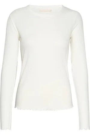 Karen by Simonsen Top, Dame, Hvid, XS, Feminin Bådhals Langærmet Top
