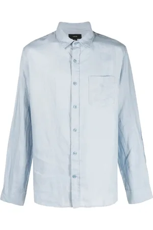 Vince Skjorte, Herre, Blå, XL, Linned, Blå Linned Casual Langærmet Skjorte