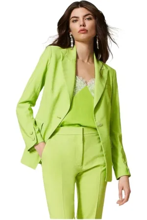 Twin-Set Jakke, Dame, Grøn, M, Satin, Satin Blazer med knaplukning