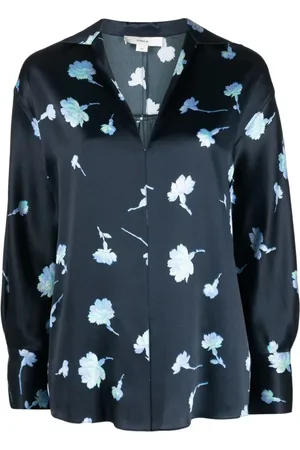 Vince Bluser & Skjorter, Dame, Blå, S, Elegant Blå Sea Carnation Kravebluse