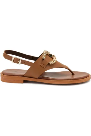 Frau Sko, Dame, Brun, 36 EU, Smykkede flade sandaler