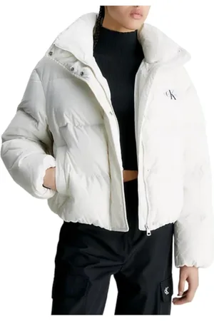 Calvin Klein Jakke, Dame, Hvid, L, Uld, Afslappet pasform kort dunjakke med dunfyldning