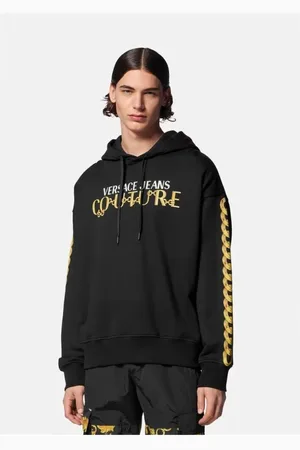 VERSACE Sweathshirts & Hoodies, Herre, Sort, M, Uld, Chain Logo Hoodie Sort/Guld