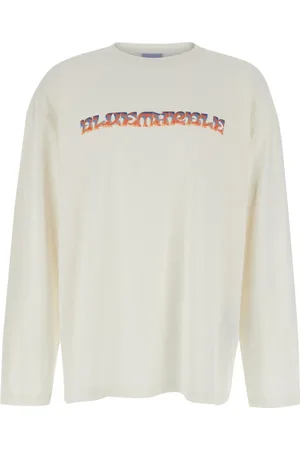 Bluemarble Top, Herre, Hvid, M, Bomuld, Trippy Leaves Print Langærmet T-shirt