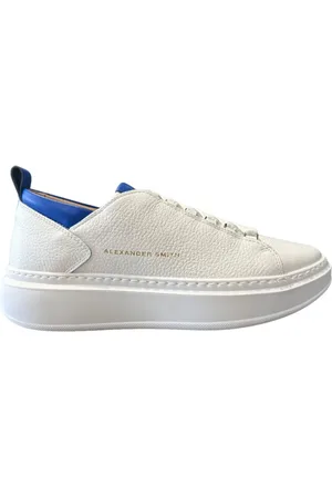Alexander Smith Sko, Herre, Hvid, 42 EU, Læder, Blå Sneakers med Logo Detalje