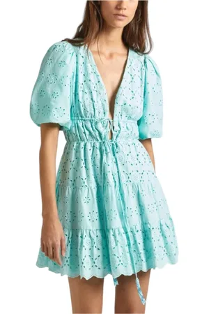 Pepe Jeans Kjole, Dame, Blå, M, Uld, Elegant Ærmeløs Blomstret Kjole
