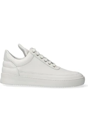 Filling pieces Sko, Herre, Hvid, 42 EU, Læder, Hvide lædersneakers med ribbet gummisål