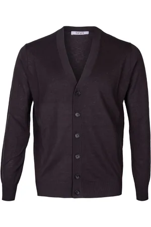 KANGRA CASHMERE Strik, Herre, Brun, S, Bomuld, Herre Slim Fit Cardigan i Bomuld og Hør