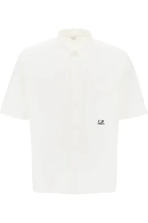 C.P. Company Skjorte, Herre, Hvid, M, Bomuld, Kortærmet poplin skjorte med logo