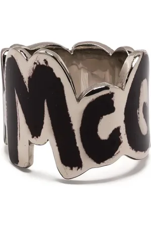 Alexander McQueen Tilbehør, Herre, Grå, 58 MM, Sølv/sort Graffiti Logo Ring