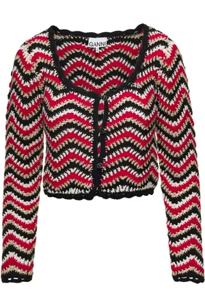 Ganni Strik, Dame, Rød, M, Bomuld, Rød Hæklet Strik Cardigan Sweater