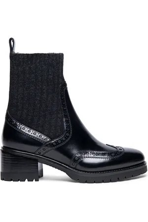 santoni Sko, Dame, Sort, 39 EU, Læder, Håndlavet Læder Brogue Ankelstøvle