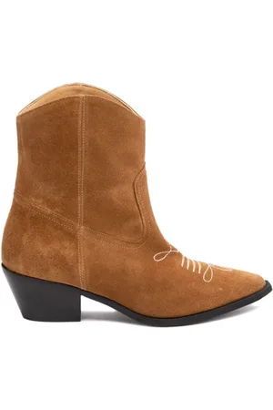 Twin-Set Sko, Dame, Brun, 40 EU, Læder, Broderede Ruskind Cowboy Støvler