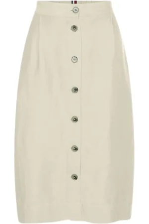 Tommy Hilfiger Nederdel, Dame, Grå, S, Linned, Midi Nederdel i Linned og Tencel