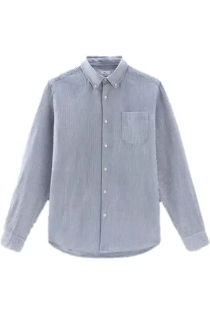Woolrich Skjorte, Herre, Blå, XL, Bomuld, Stribet Button-Down Skjorte