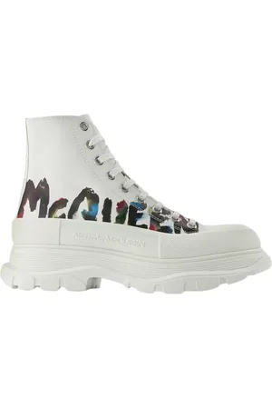Alexander McQueen Sko, Herre, Hvid, 42 EU, Bomuld, Canvas Hvide Platform Sneakers Multicolore