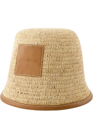 Jacquemus Tilbehør, Herre, , 58 CM, Læder, Raffia Bucket Hat - Lys Brun