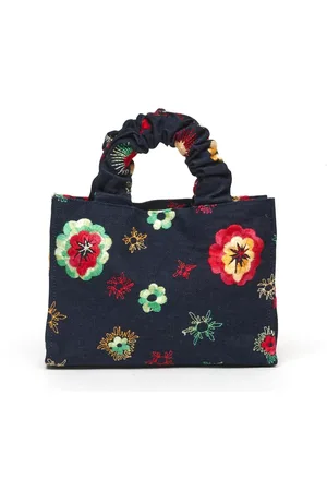 La Milanesa Taske, Dame, Flerfarvet, ONE SIZE, Denim, Firkantet denim håndtaske med broderi