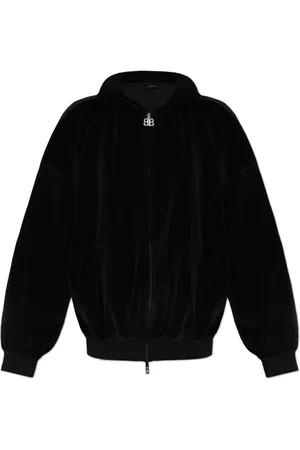 Balenciaga Sweathshirts & Hoodies, Dame, Sort, XL, Bomuld, Velour Hættetrøje med Logo