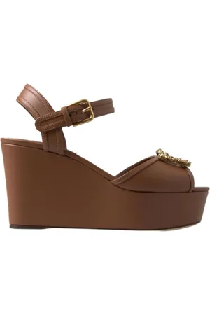 Dolce & Gabbana Sko, Dame, Brun, 35 1/2 EU, Læder, Brune læderkilesandaler med Amore-logo