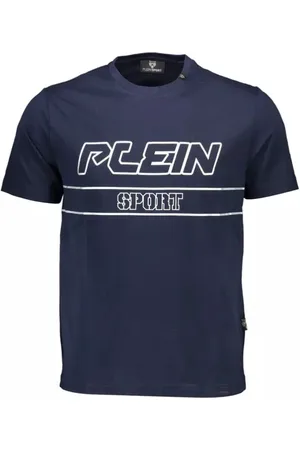 Philipp Plein Top, Herre, Blå, S, Bomuld, Blå Bomuld T-Shirt, Kort Ærme, Crew Neck, Print