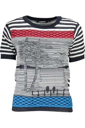 Desigual Top, Dame, Flerfarvet, XL, Bomuld, Blå Bomuldsskjorte med Kontrastdetaljer