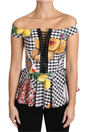 Dolce & Gabbana Bluser & Skjorter, Dame, Flerfarvet, 3XS, Bomuld, Sicily Check Korsetbluse