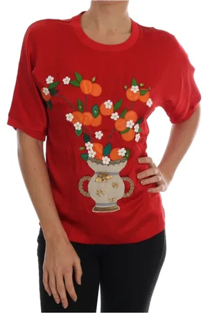 Dolce & Gabbana Top, Dame, Rød, S, Bomuld, Krystal Top Rød Silke Vase