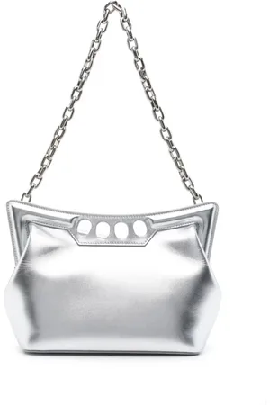 Alexander McQueen Taske, Dame, Grå, ONE SIZE, Uld, Metallic Lambskin Small Peak Taske