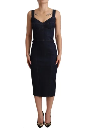 Dolce & Gabbana Kjole, Dame, Blå, 2XS, Denim, Mørkeblå Denim Sheath Midi Kjole
