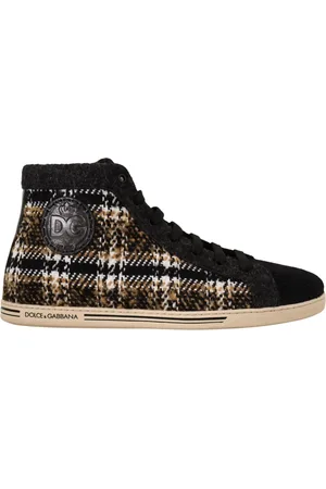 Dolce & Gabbana Sko, Herre, Flerfarvet, 44 EU, Bomuld, Beige Brun Logo High Top Sneakers