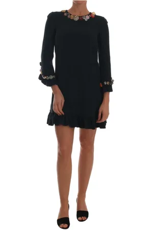 Dolce & Gabbana Kjole, Dame, Grøn, 2XS, Uld, Grøn krystalpyntet A-line kjole