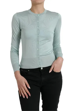 Dolce & Gabbana Strik, Dame, Blå, 2XS, Luksus Silke Cardigan Sweater