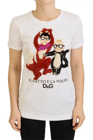 Dolce & Gabbana Top, Dame, Hvid, XS, Bomuld, Ikoniske Prints Hvid Bomuld Tee
