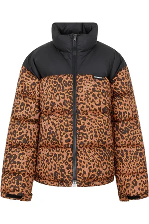 Vetements Jakke, Dame, Flerfarvet, S, Uld, Leopard Logo Puffer Jakke