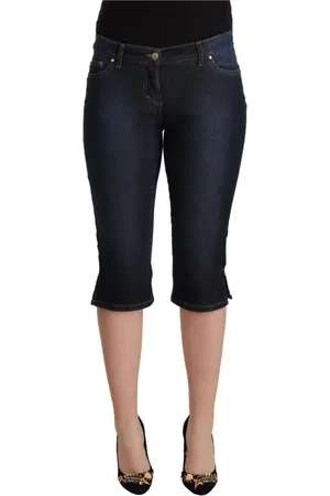 Gianfranco Ferré Jeans, Dame, Blå, S, Denim, Elegant Low Waist Capri Denim Bukser
