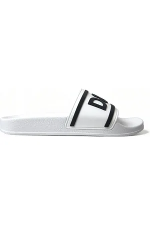 Dolce & Gabbana Sko, Herre, Hvid, 41 EU, Uld, Elegant Hvid Logo Slides