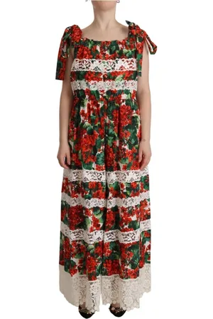 Dolce & Gabbana Kjole, Dame, Flerfarvet, M, Bomuld, Luksus Blomstret Maxi Kjole