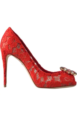 Dolce & Gabbana Sko, Dame, Rød, 35 EU, Læder, Rød Blonder Krystal Hæle Pumps